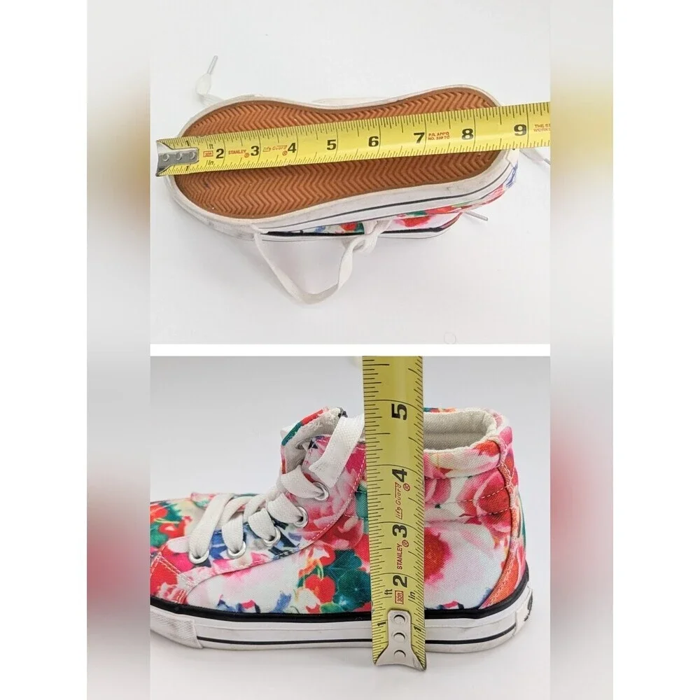 Girls' (Size 1) Floral Canvas High-Top Sneakers/Shoes w/Laces & Side Zippers